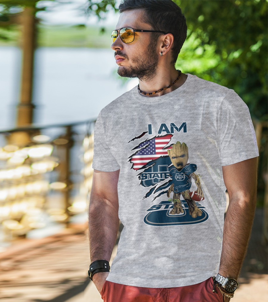 I Am Utah State Baby Groot Football Usa Flag T-Shirt