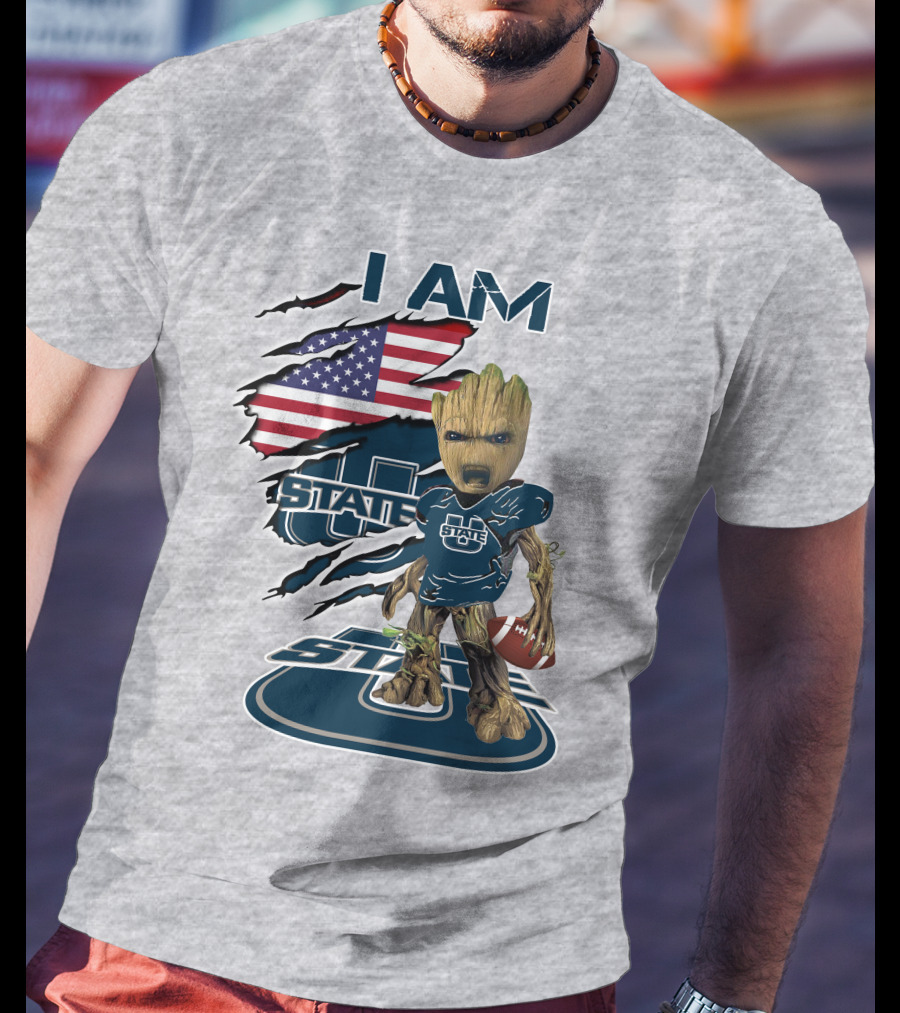 I Am Utah State Baby Groot Football Usa Flag T-Shirt