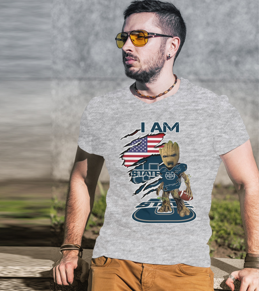 I Am Utah State Baby Groot Football Usa Flag T-Shirt