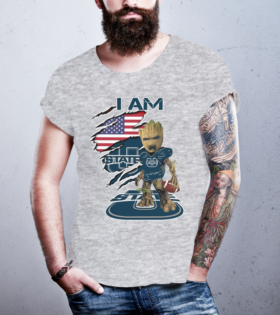 I Am Utah State Baby Groot Football Usa Flag T-Shirt