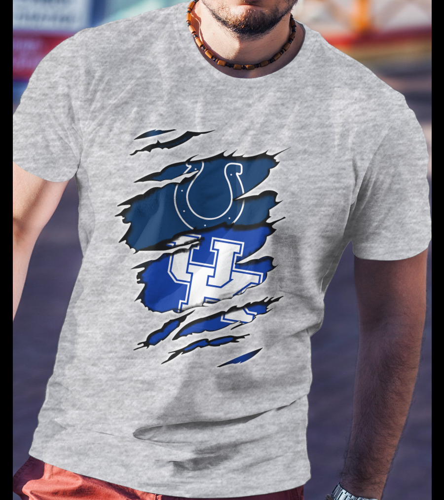 Colts Horseshoe And Kentucky Wildcats UK Blue Claw Marks T-Shirt