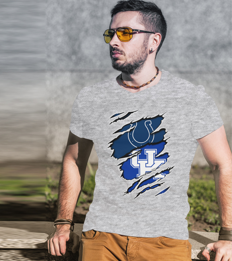 Colts Horseshoe And Kentucky Wildcats UK Blue Claw Marks T-Shirt