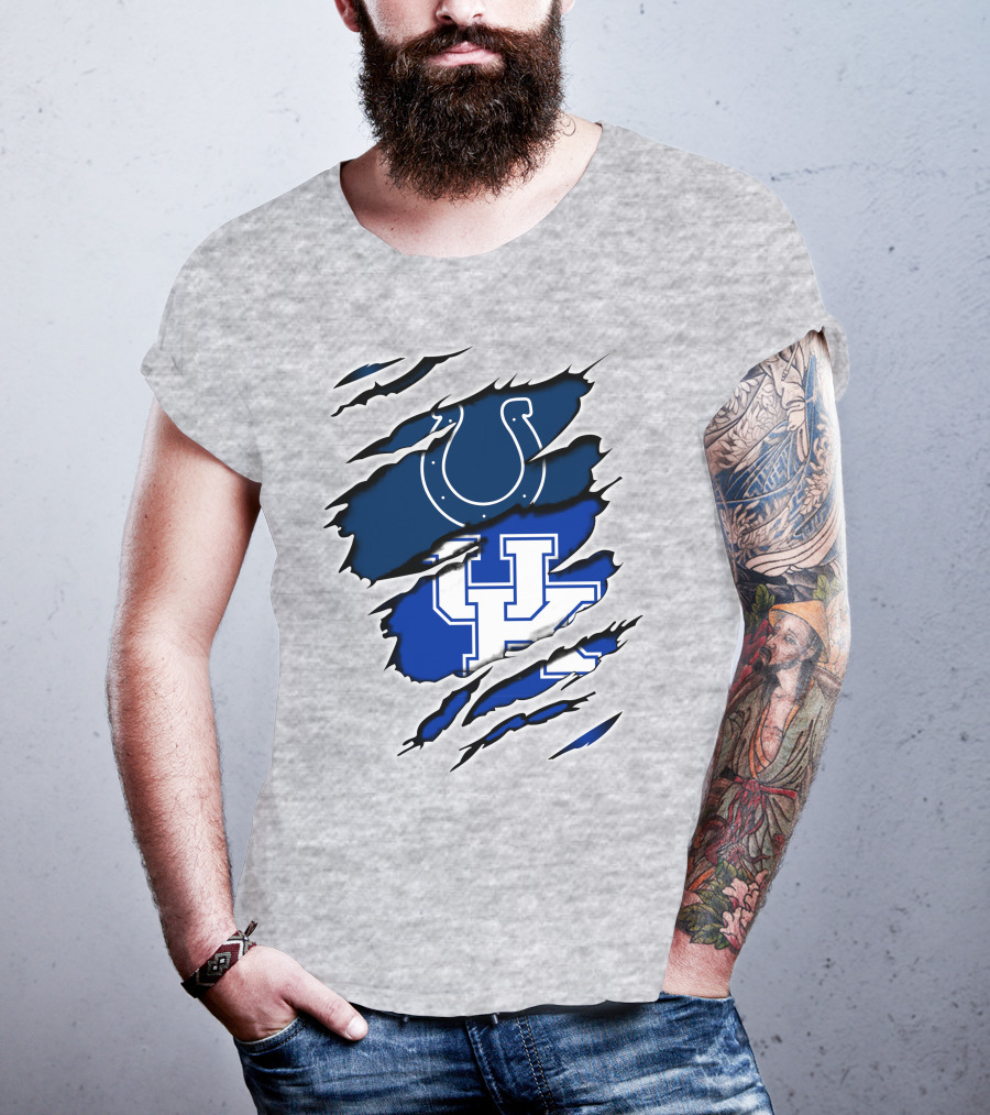 Colts Horseshoe And Kentucky Wildcats UK Blue Claw Marks T-Shirt