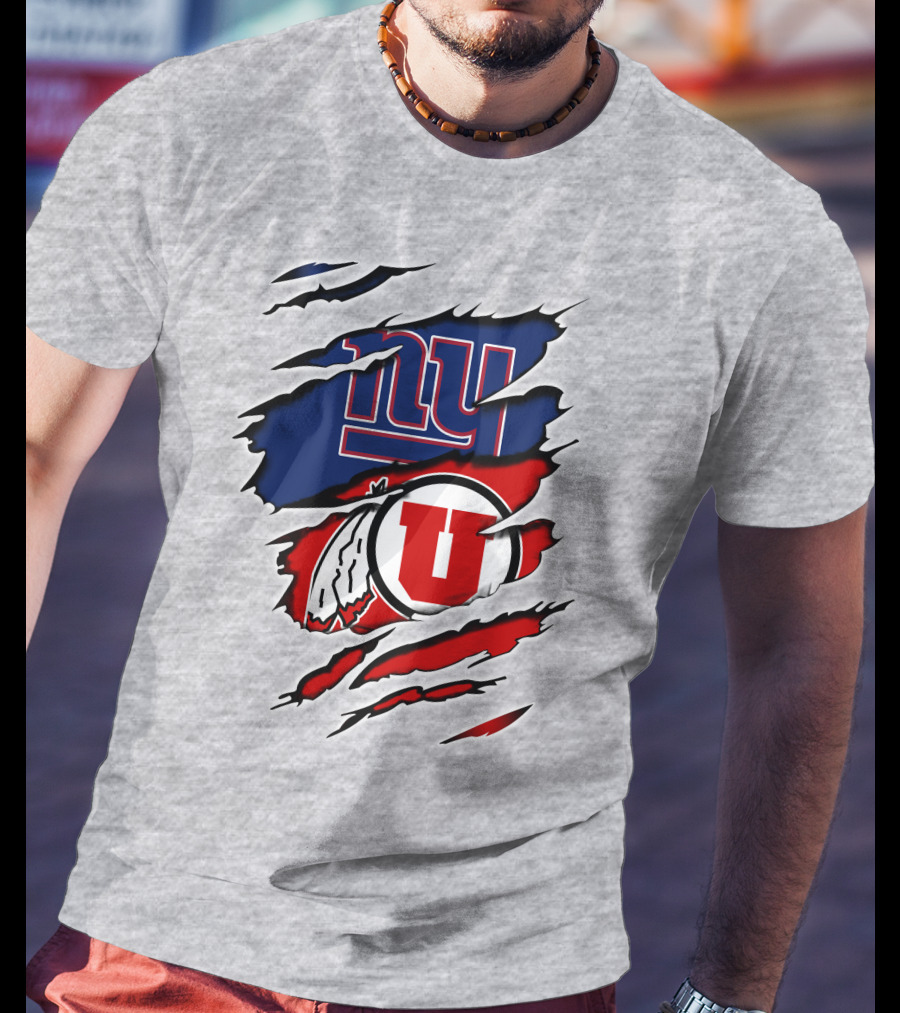 New York Giants Utah Utes Torn Logo Fusion T-Shirt