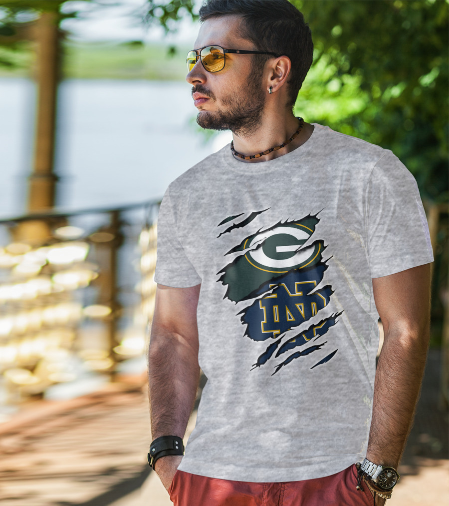 Packers Notre Dame Logo Mashup NFL College Football Fan Combo T-Shirt