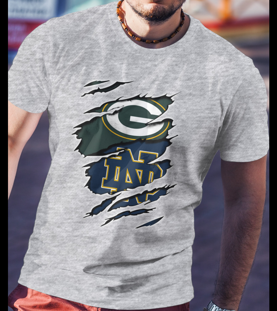 Packers Notre Dame Logo Mashup NFL College Football Fan Combo T-Shirt