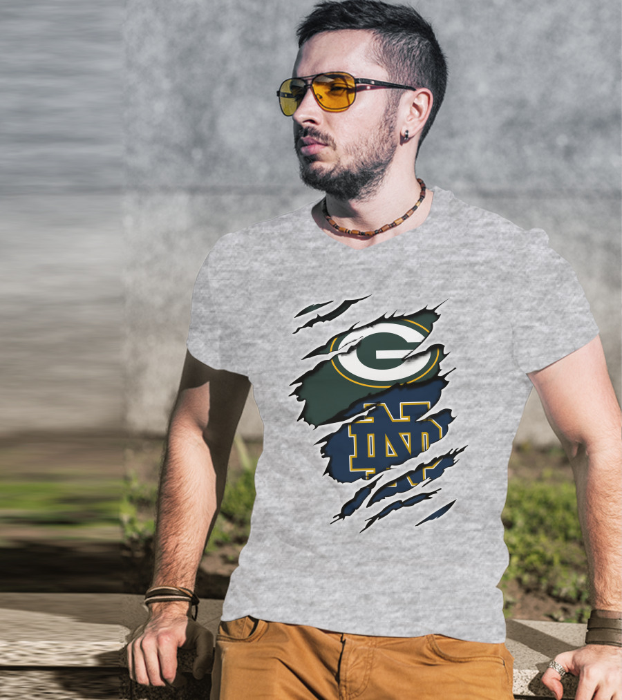 Packers Notre Dame Logo Mashup NFL College Football Fan Combo T-Shirt