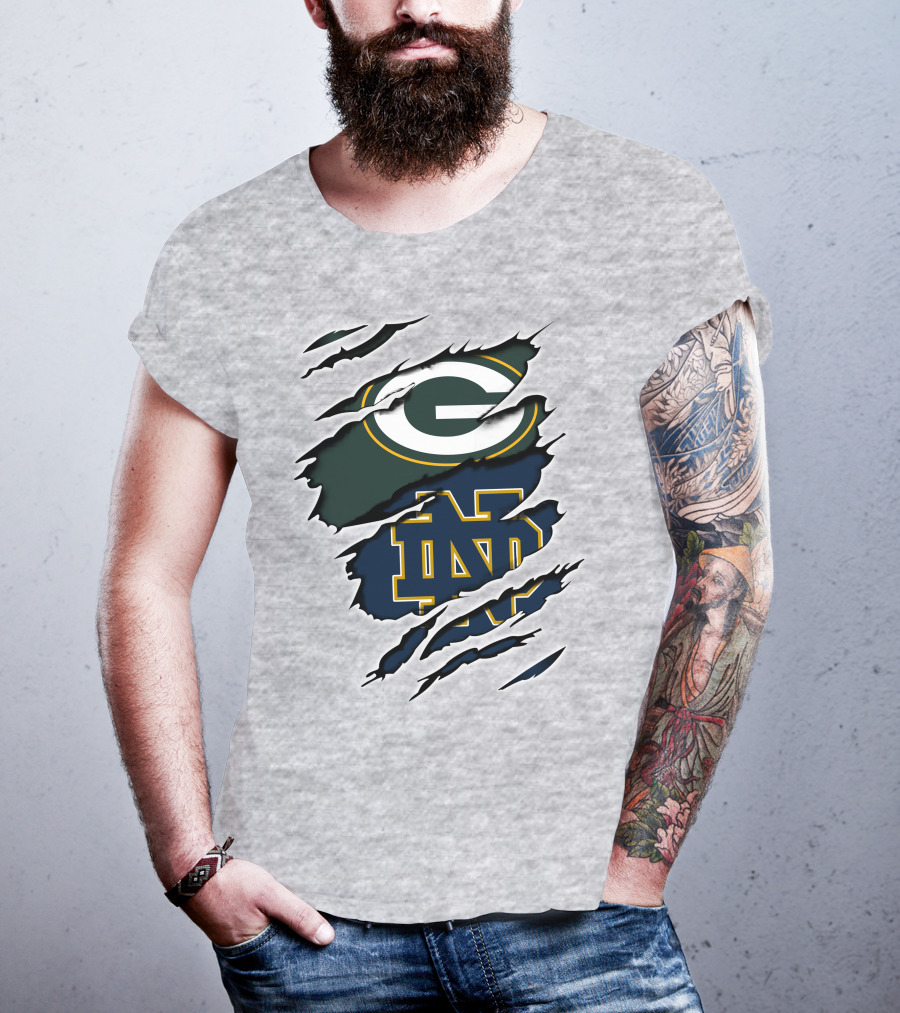 Packers Notre Dame Logo Mashup NFL College Football Fan Combo T-Shirt