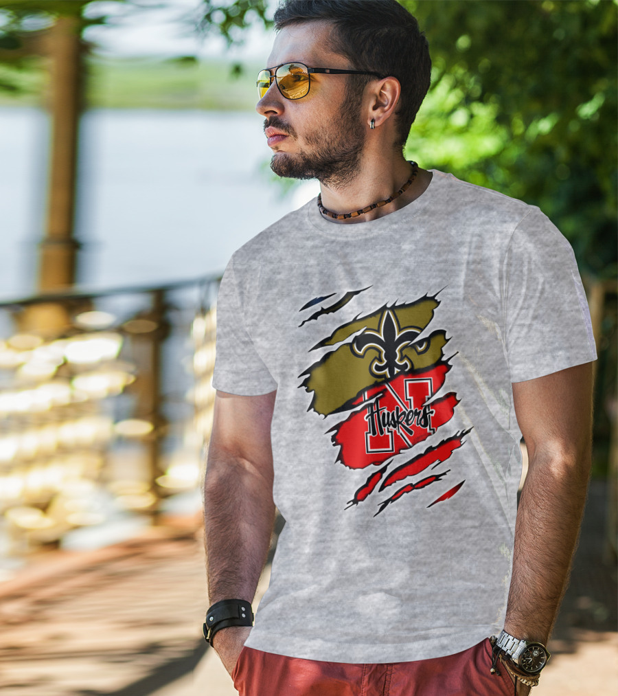 New Orleans Saints Nebraska Huskers Claw Marks T-Shirt
