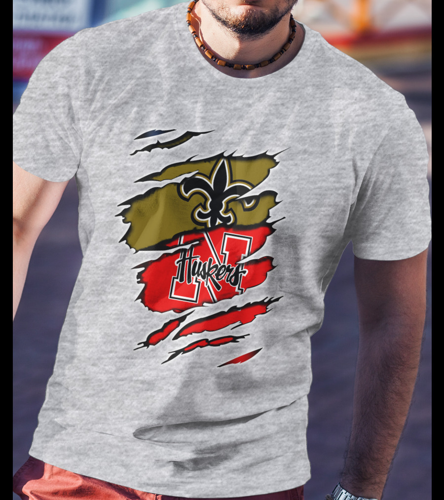 New Orleans Saints Nebraska Huskers Claw Marks T-Shirt