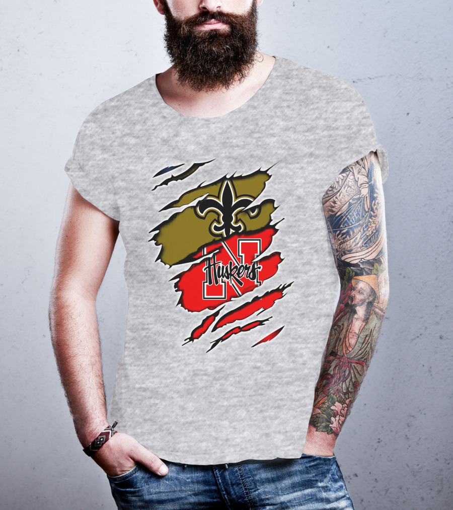 New Orleans Saints Nebraska Huskers Claw Marks T-Shirt