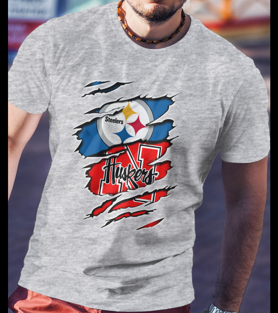 Steelers Huskers Torn Logo Fan Combination T-Shirt