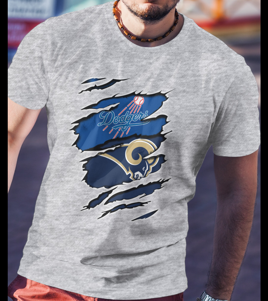Dodgers Rams Baseball And Football Team Crossover Claw Marks T-Shirt