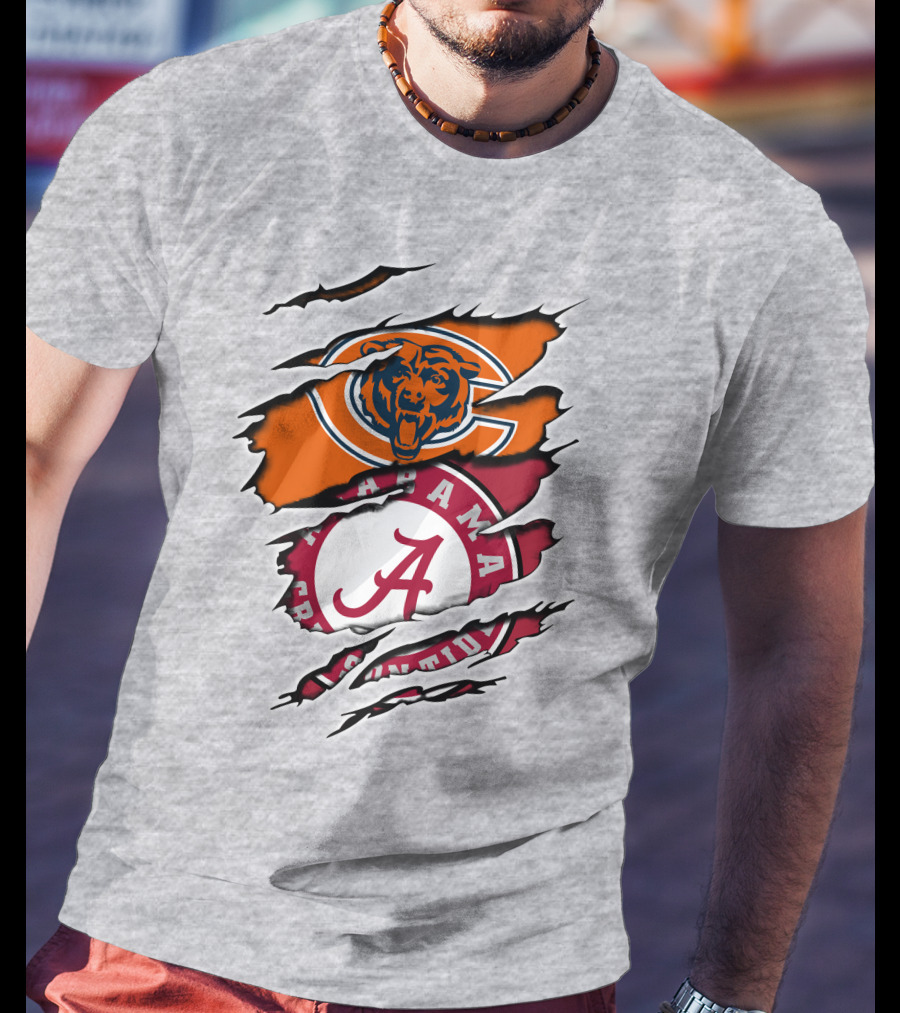 Chicago Bears Alabama Crimson Tide Logo Rip T-Shirt