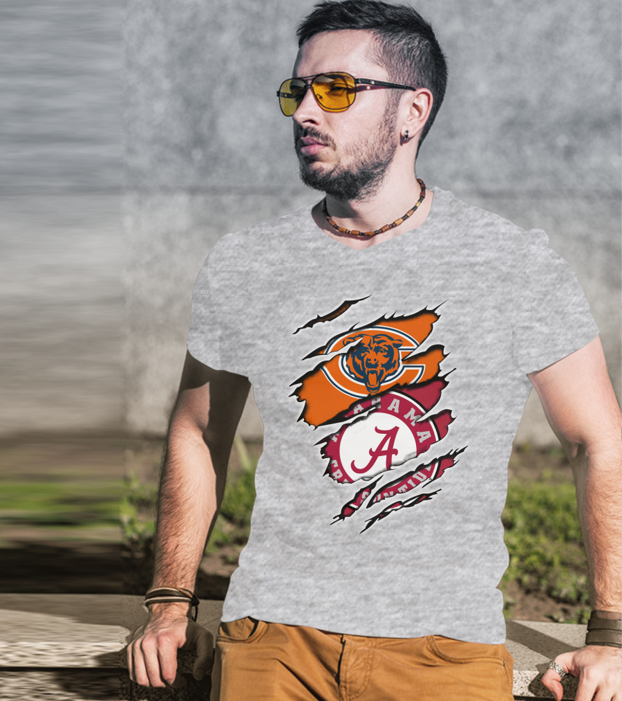 Chicago Bears Alabama Crimson Tide Logo Rip T-Shirt