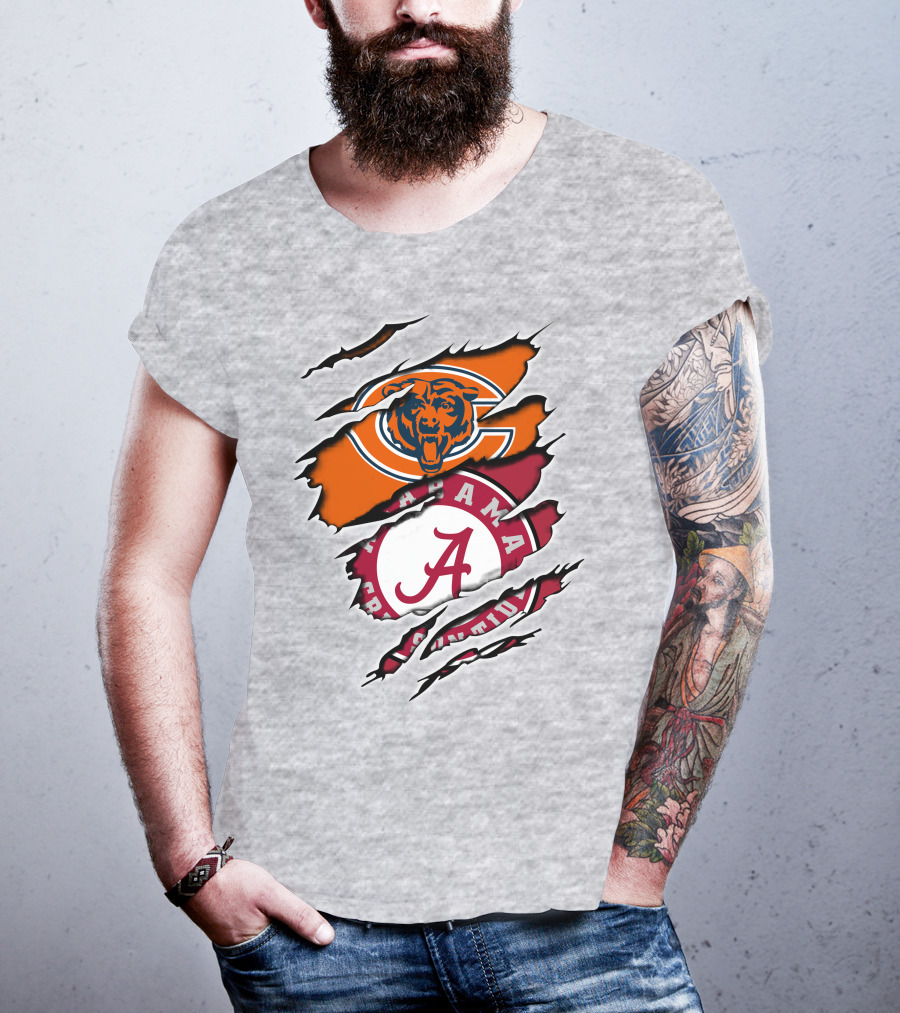 Chicago Bears Alabama Crimson Tide Logo Rip T-Shirt