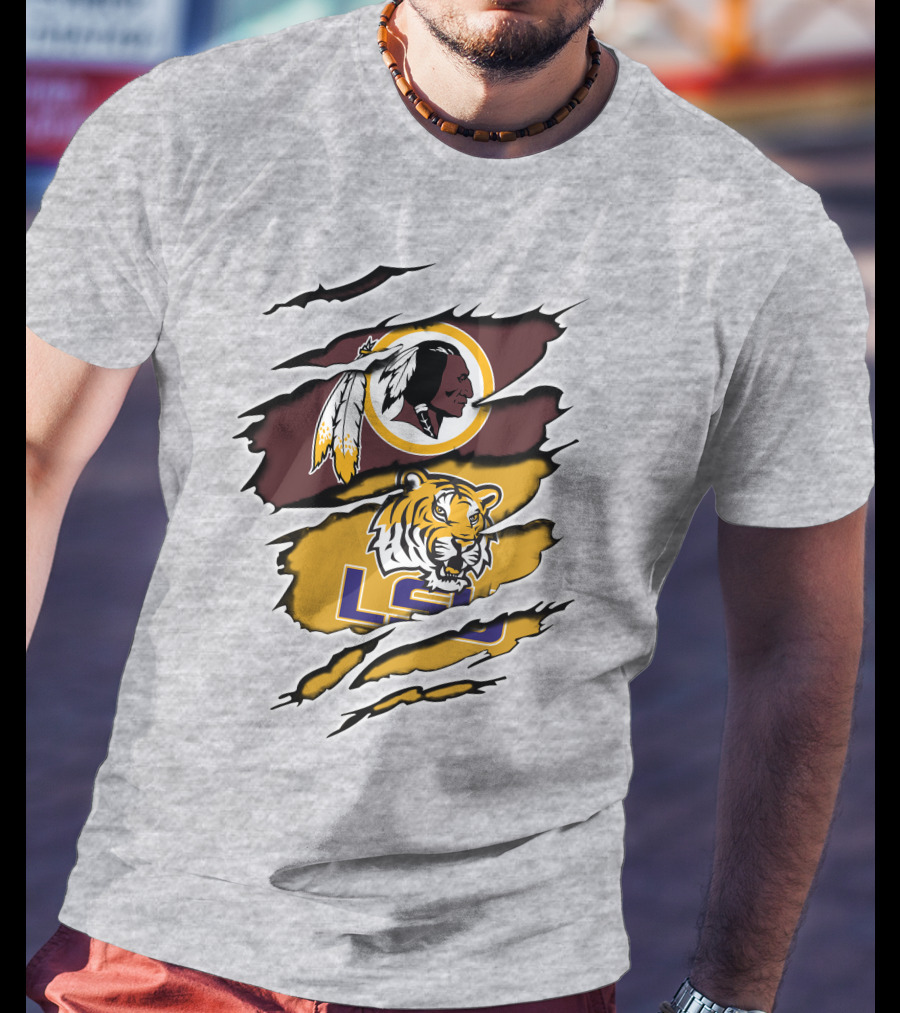 Redskins Logo Claw Rip Over Lsu Tigers T-Shirt