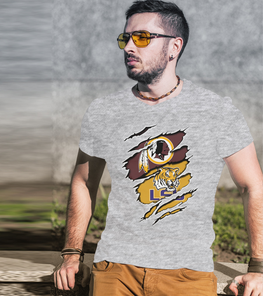 Redskins Logo Claw Rip Over Lsu Tigers T-Shirt