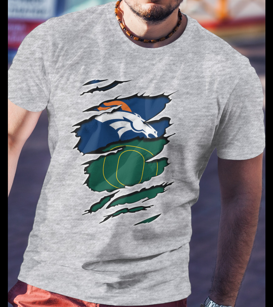Broncos And Ducks Ripped Layers Football Logo Fusion T-Shirt