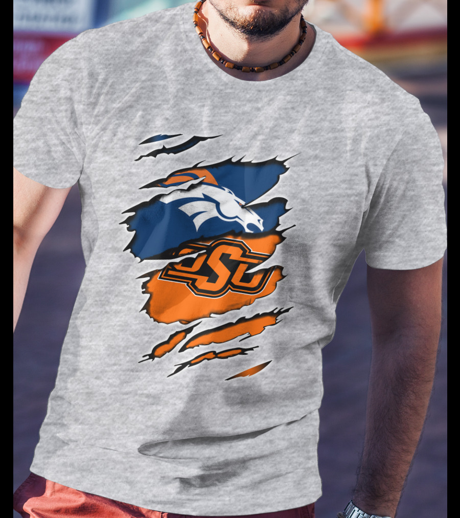 Broncos OSU Torn Ripped Graphics T-Shirt