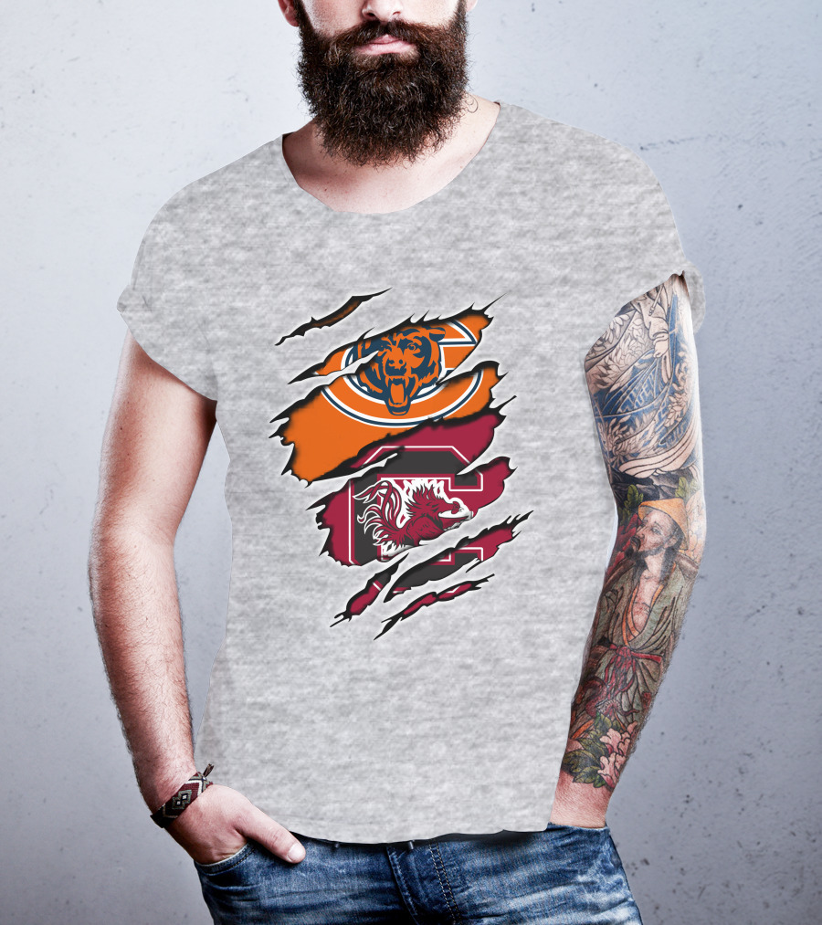Chicago Bears South Carolina Gamecocks Claw Marks Logo Mashup T-Shirt