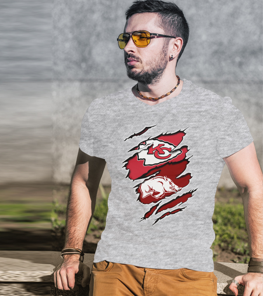 Kansas City Chiefs Arkansas Razorbacks Logo Claw Marks T-Shirt