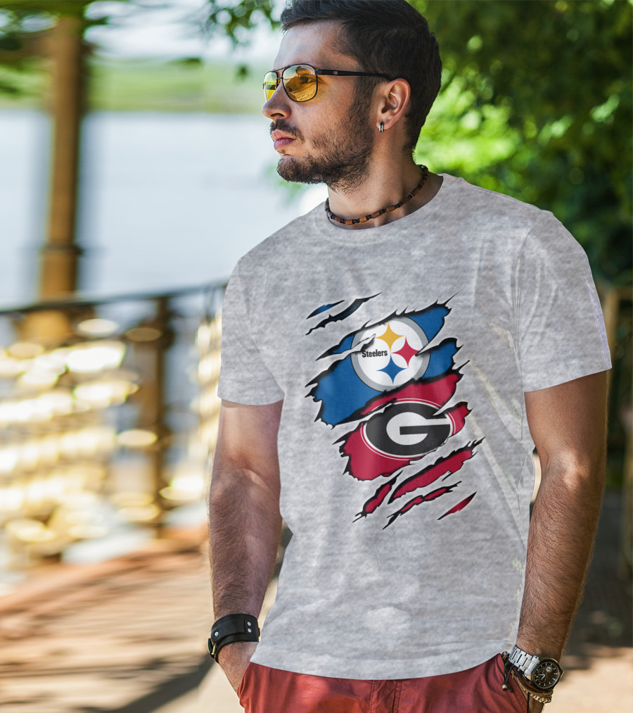 Steelers Georgia Bulldogs Fan Crossover T-Shirt