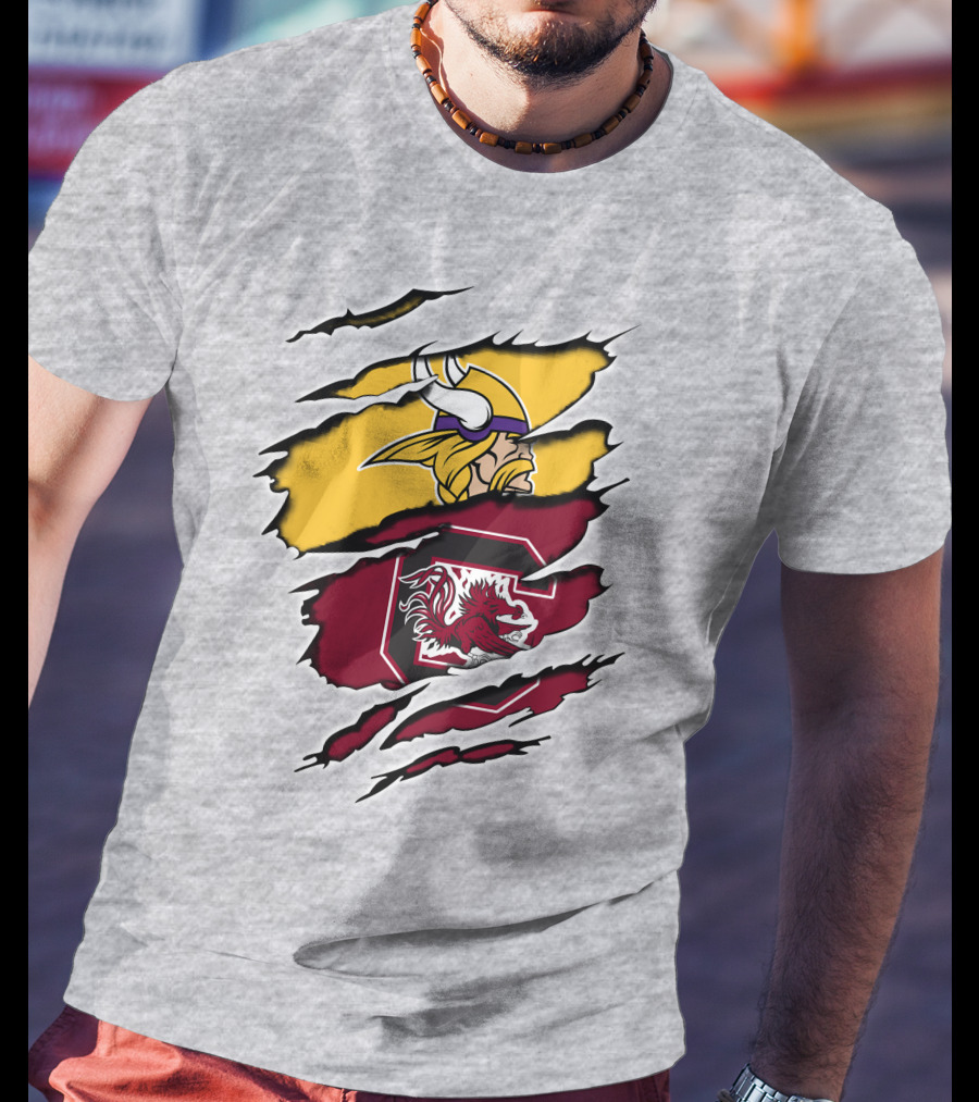 Vikings Gamecocks Logo Fusion Tear T-Shirt