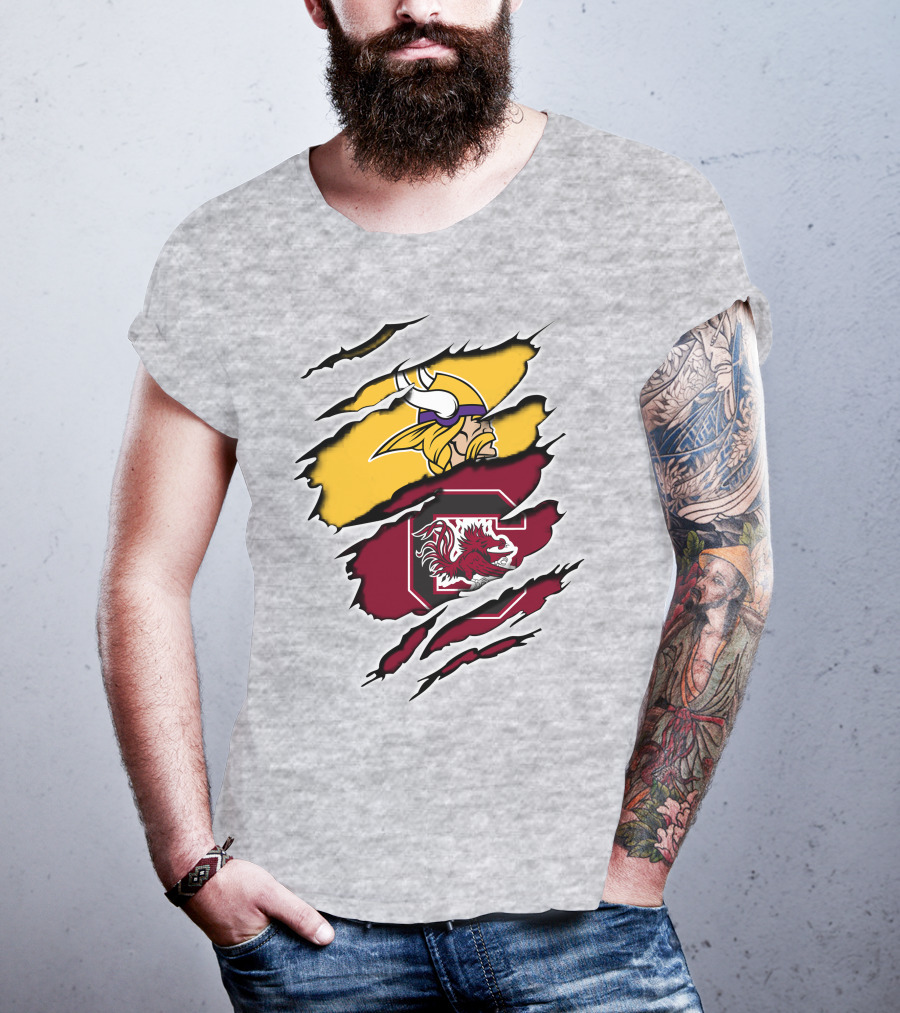 Vikings Gamecocks Logo Fusion Tear T-Shirt