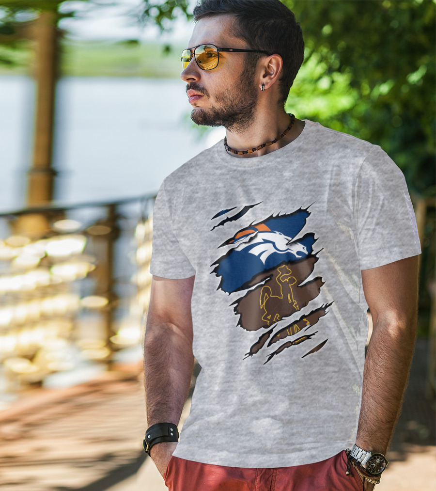 Denver Broncos Wyoming Cowboy Logo Fusion T-Shirt
