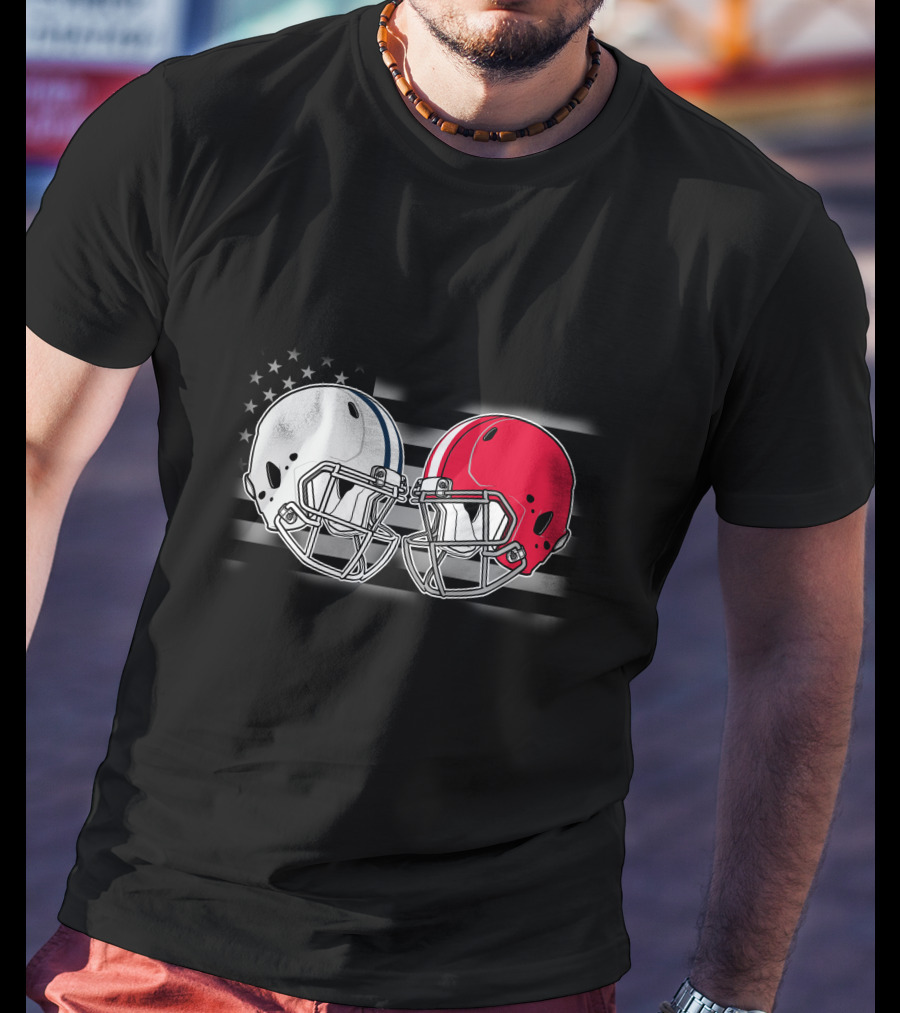 Cow Bul Football Helmets American Flag T-Shirt