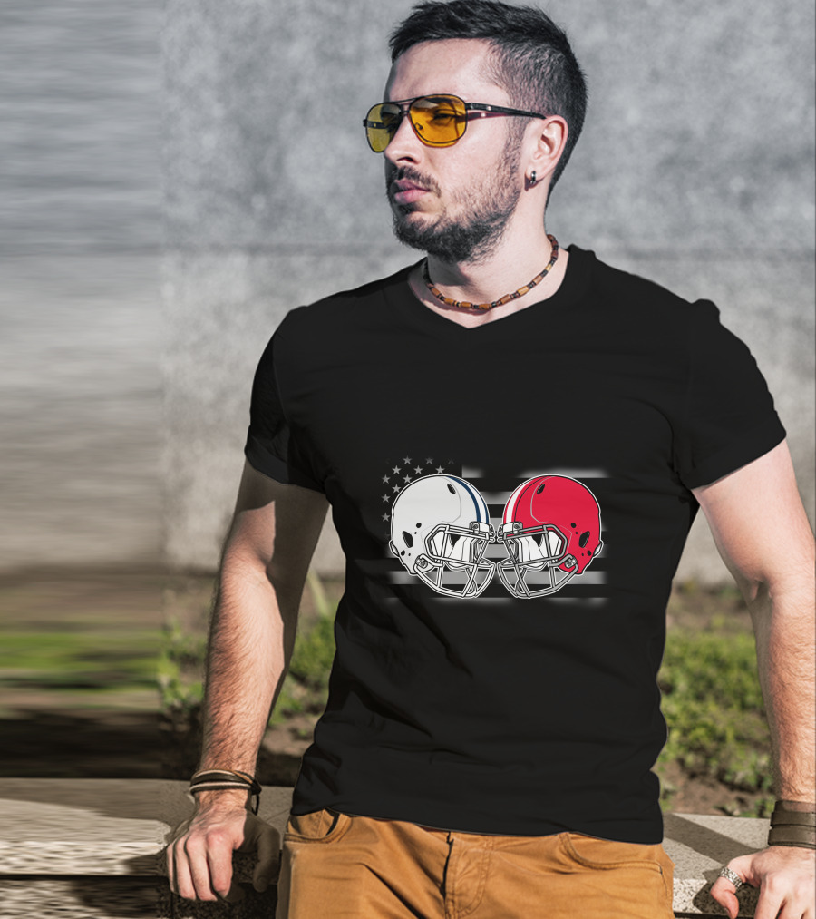 Cow Bul Football Helmets American Flag T-Shirt