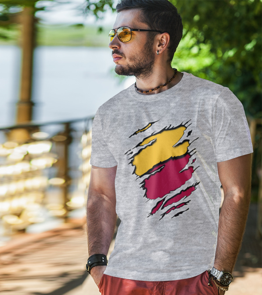 Cardinals Pirates Ripped Claw Marks Emblem Red Yellow Contrast T-Shirt