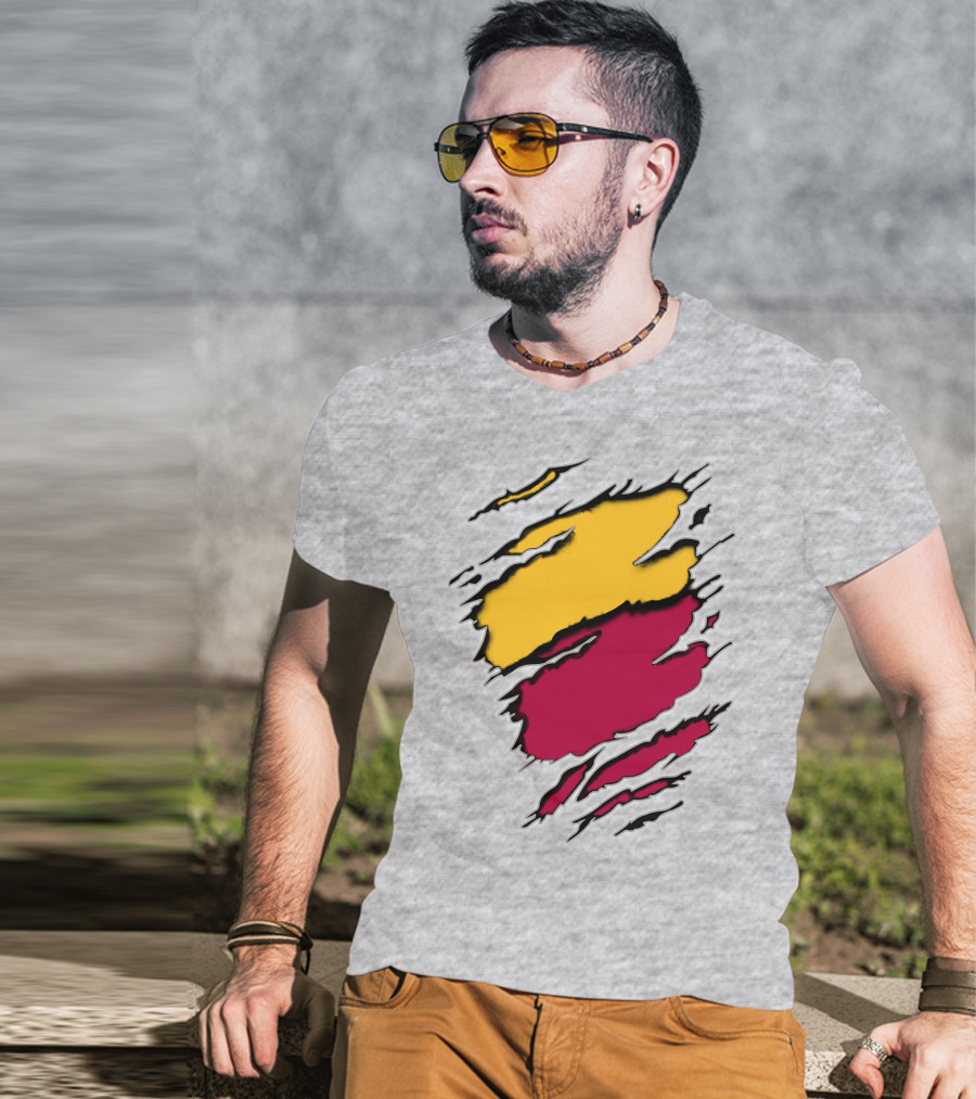 Cardinals Pirates Ripped Claw Marks Emblem Red Yellow Contrast T-Shirt