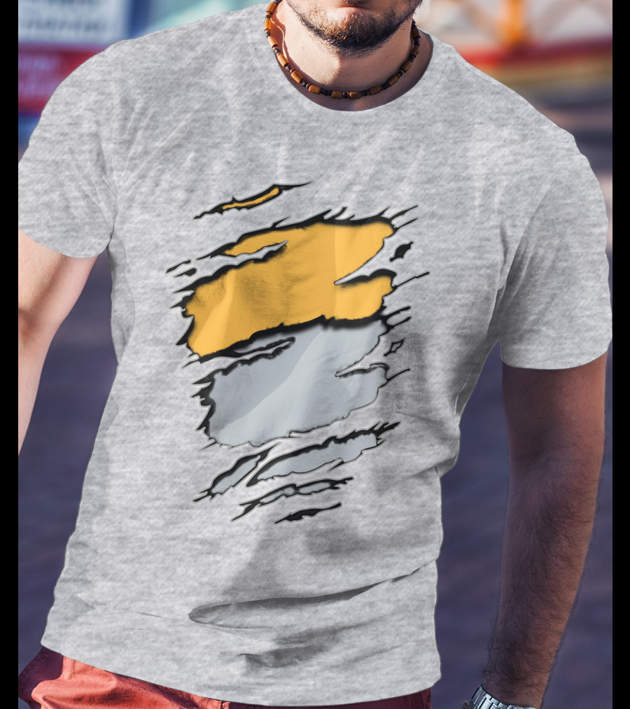 Rai Ath Grunge Torn Clawmark Style With Bold Yellow And Subtle Gray T-Shirt