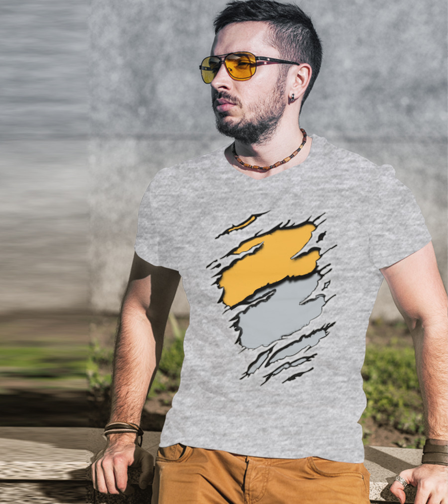 Rai Ath Grunge Torn Clawmark Style With Bold Yellow And Subtle Gray T-Shirt