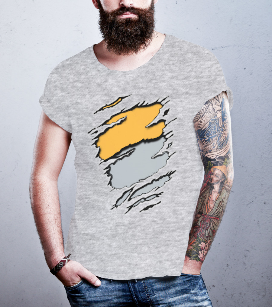 Rai Ath Grunge Torn Clawmark Style With Bold Yellow And Subtle Gray T-Shirt