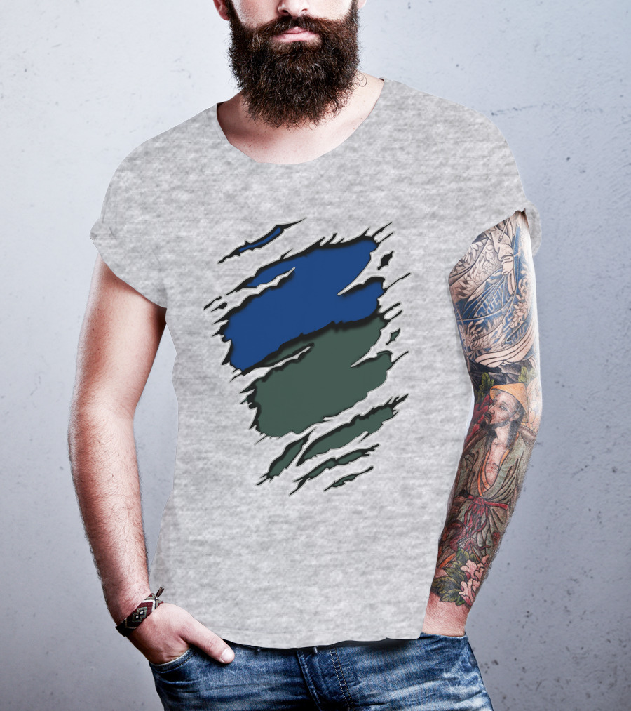 Jets Met Midnight Blue Forest Green Rip Effect T-Shirt