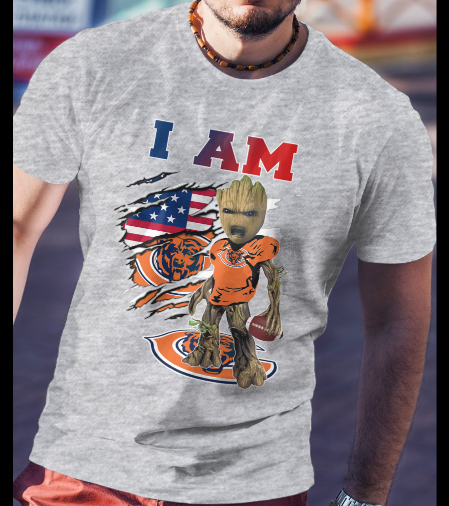 I Am Chicago Bears Groot Football American Flag T-Shirt