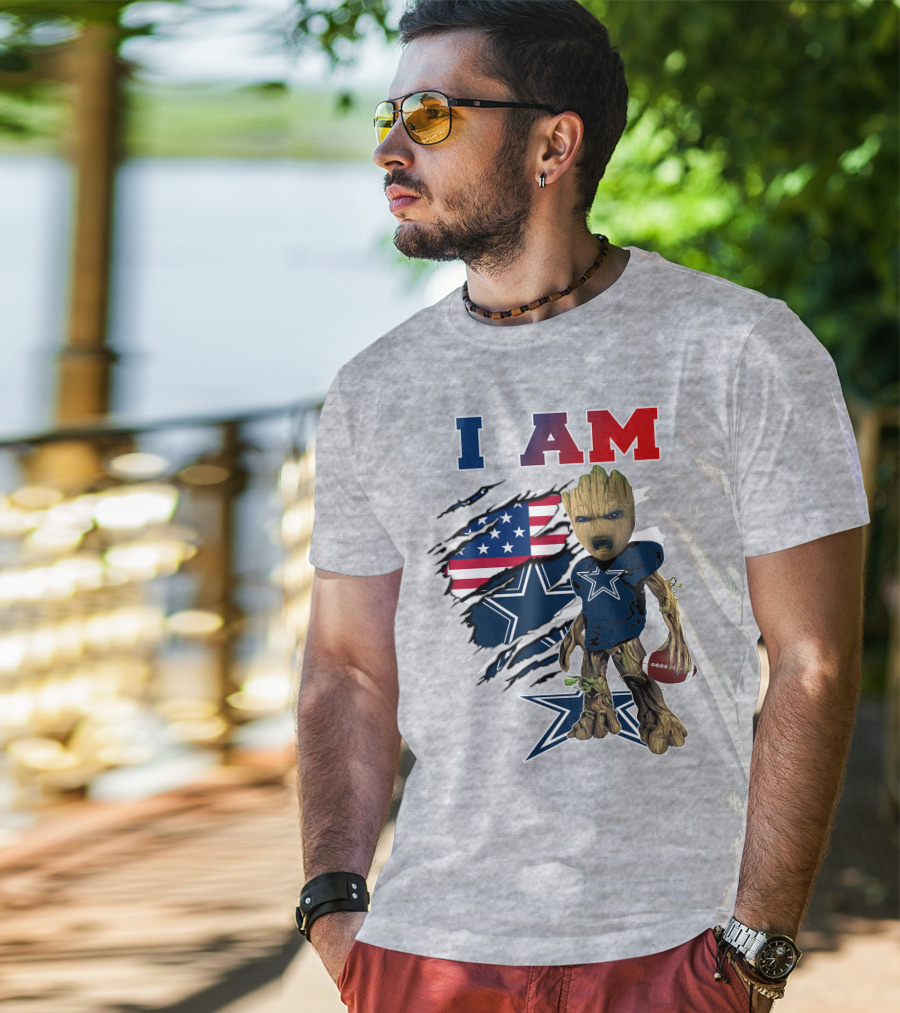I Am Groot Dallas Cowboys American Flag Football Nfl Fan T-Shirt