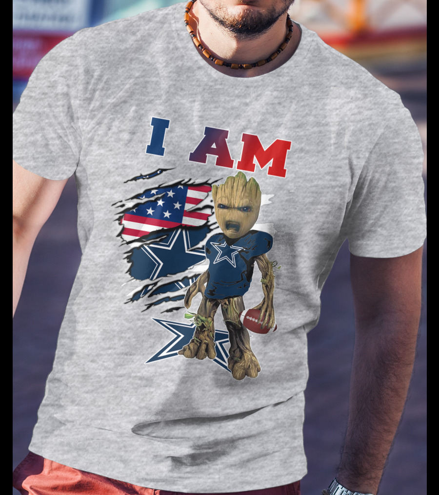 I Am Groot Dallas Cowboys American Flag Football Nfl Fan T-Shirt