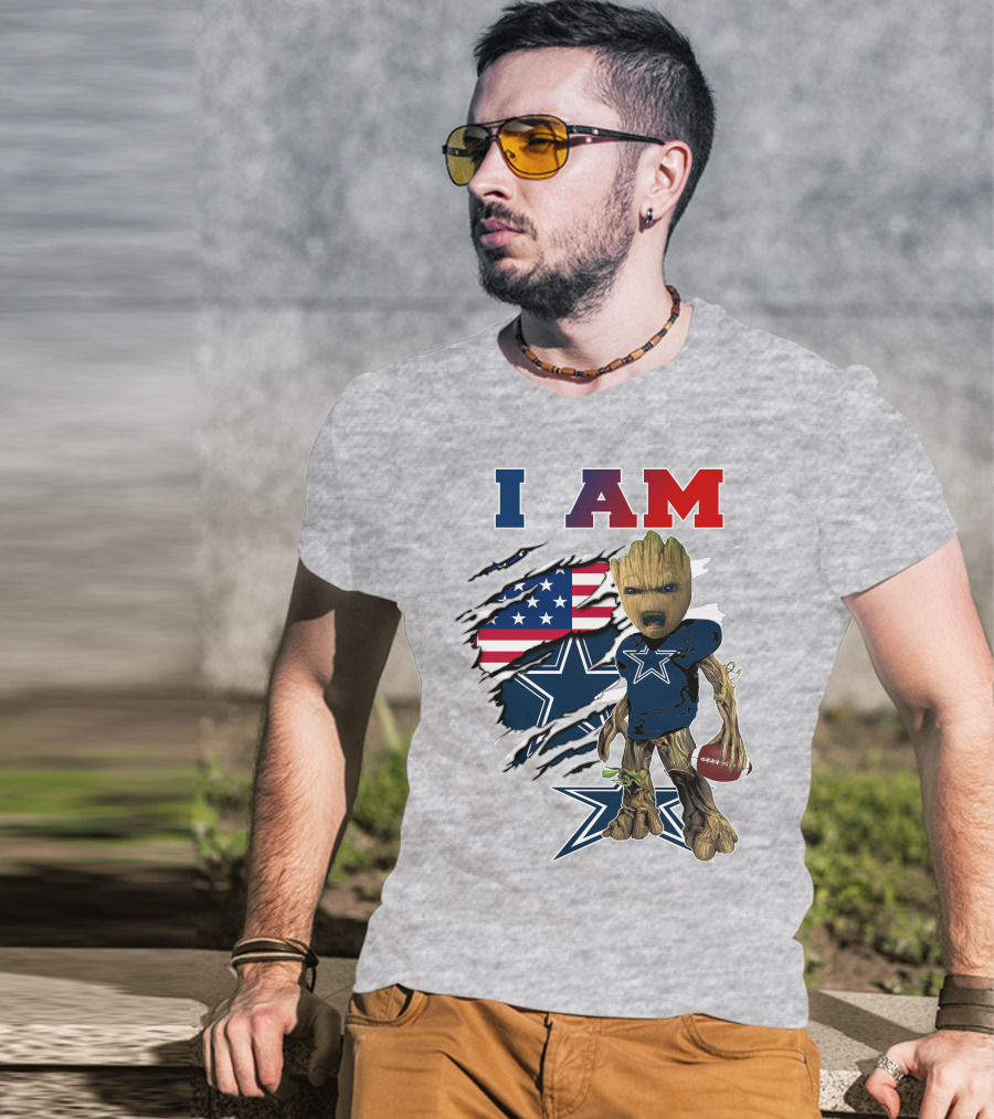 I Am Groot Dallas Cowboys American Flag Football Nfl Fan T-Shirt