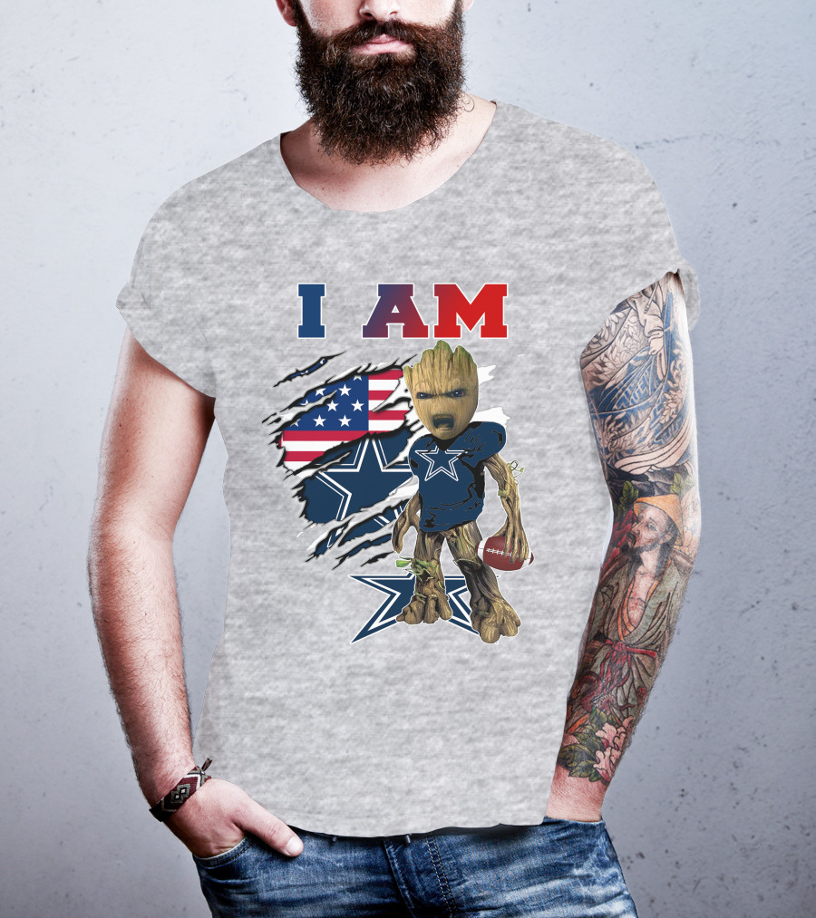 I Am Groot Dallas Cowboys American Flag Football Nfl Fan T-Shirt