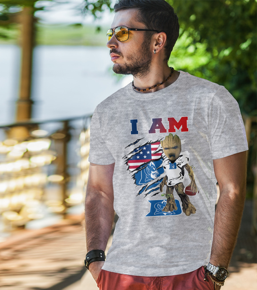 I Am Groot American Flag Duke Blue Devils Football T-Shirt