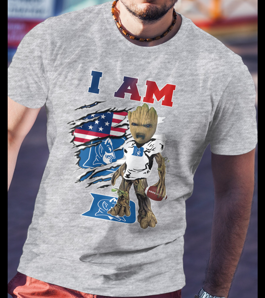 I Am Groot American Flag Duke Blue Devils Football T-Shirt