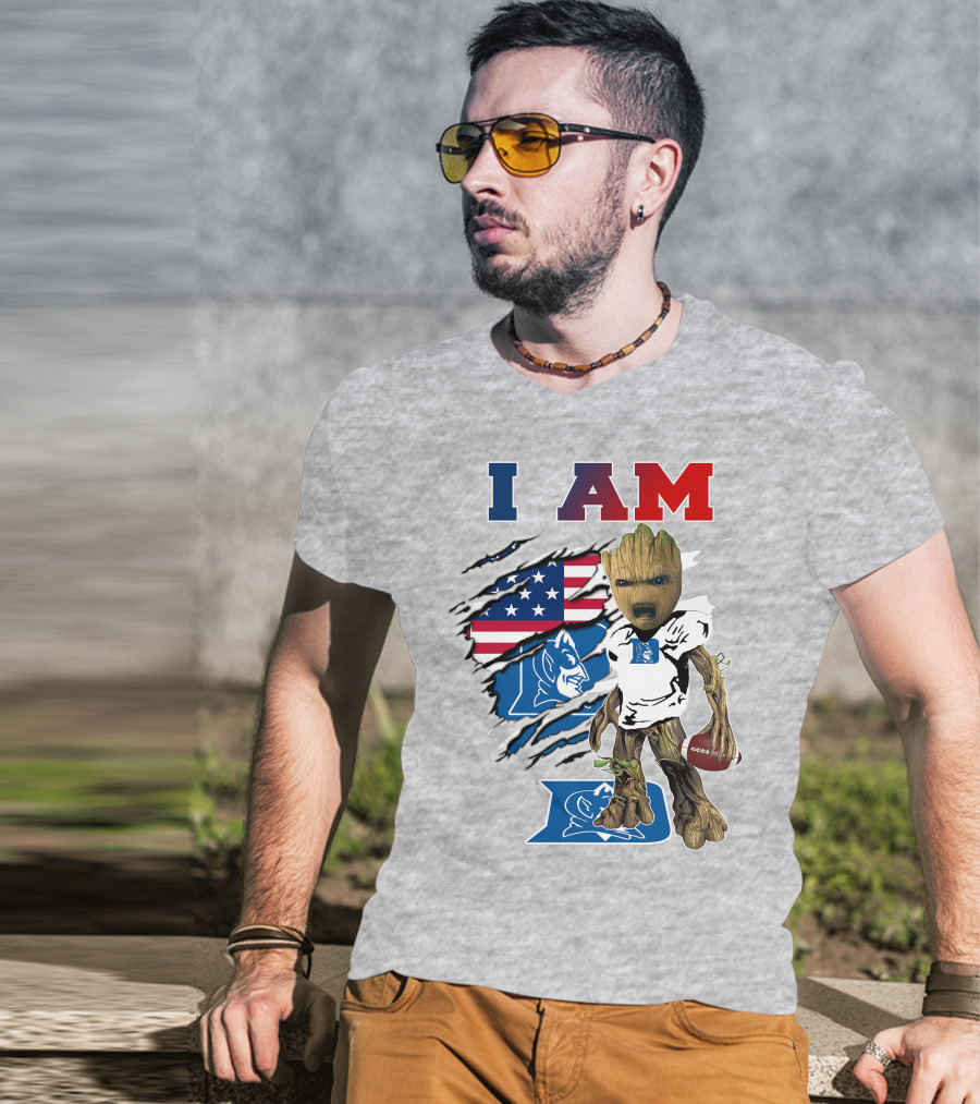 I Am Groot American Flag Duke Blue Devils Football T-Shirt
