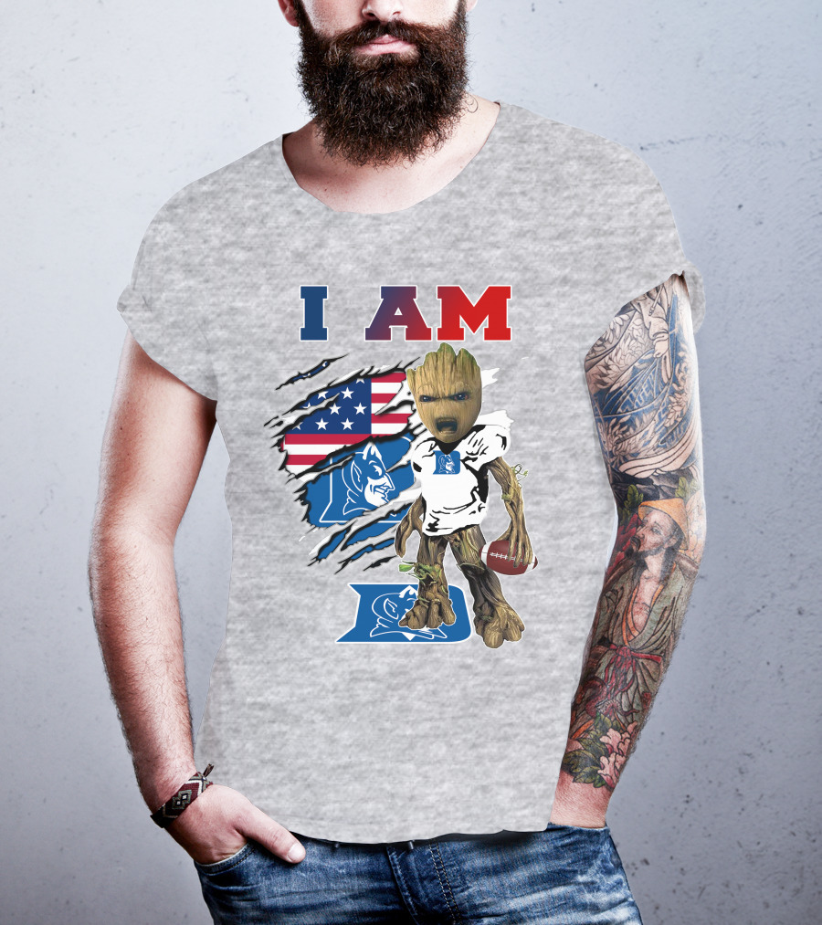 I Am Groot American Flag Duke Blue Devils Football T-Shirt
