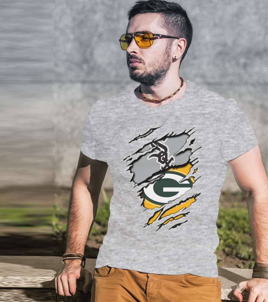 Packers White Sox Black And Green Rip Claw Marks T-Shirt