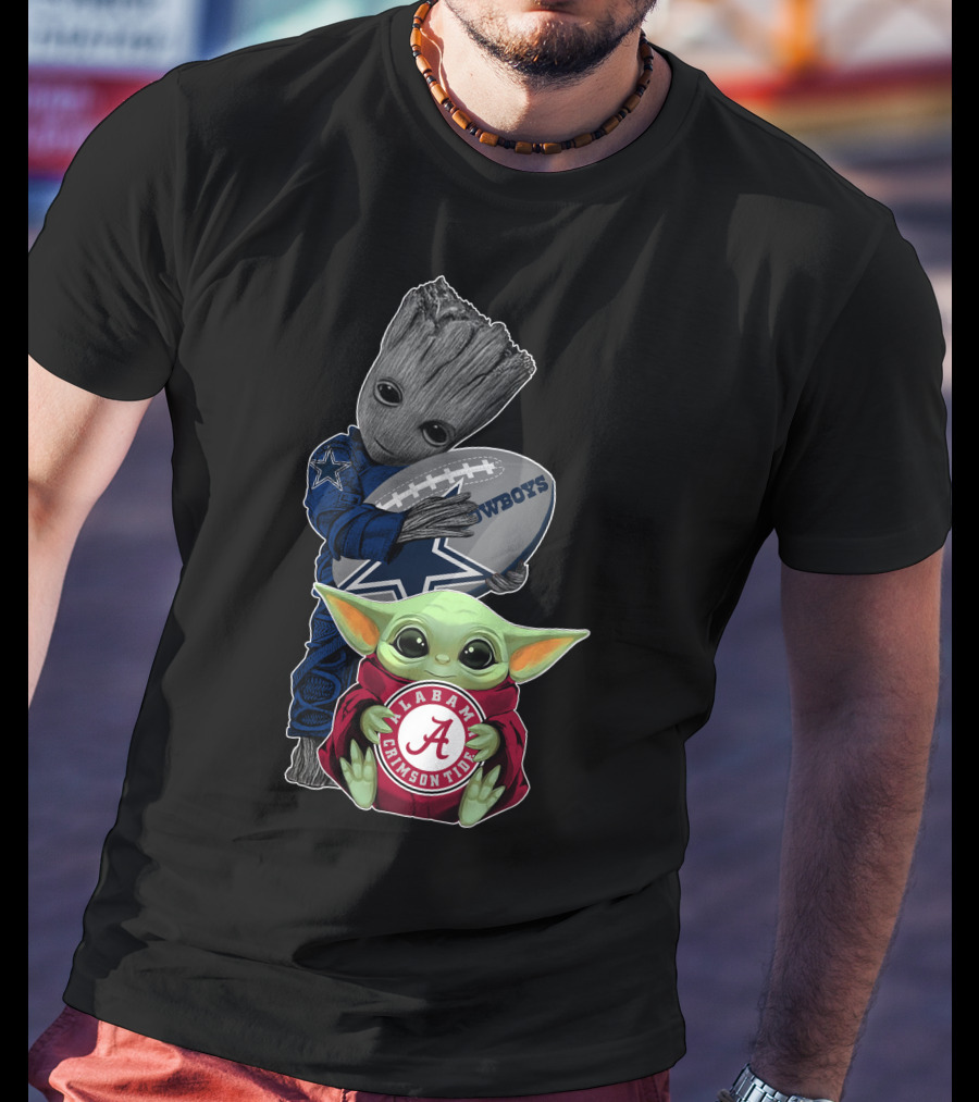 Cowboys Guardians Holding Football Alabama Crimson Tide Baby Yoda T-Shirt