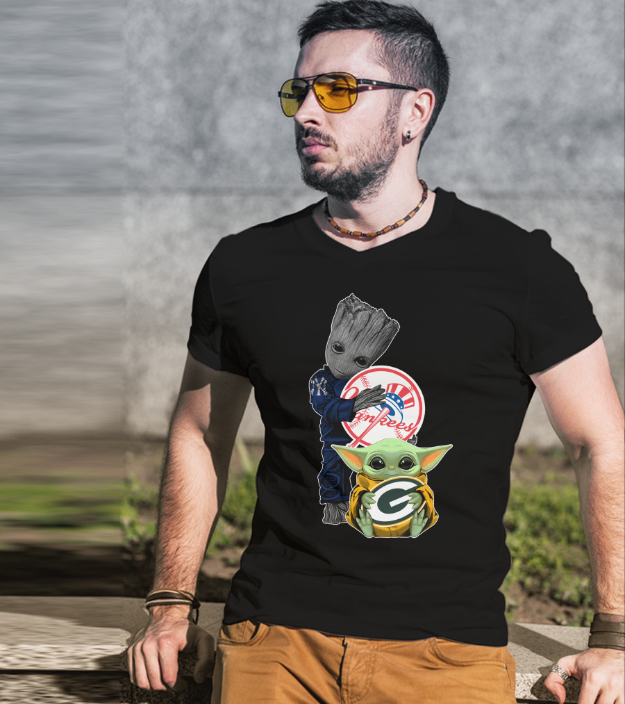 Yankees Groot Packers Baby Yoda T-Shirt